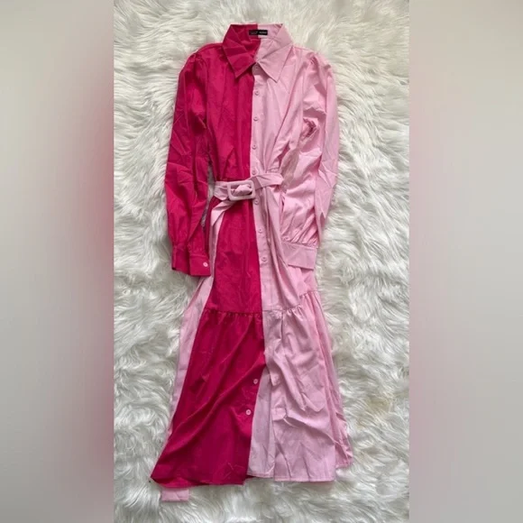 Colorblock Belted Shirt Dress - Picture 2 of 2